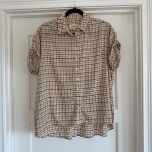 The Great 100% Cotton Beige Plaid Short Sleeve Shirt Womens 0